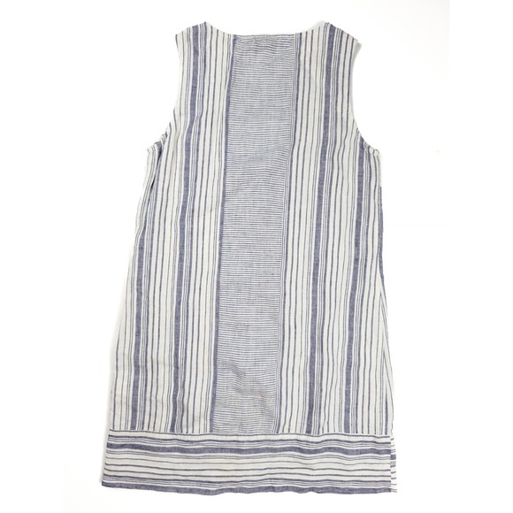 Kenar White Blue Linen Lagenlook Stripe Sleeveless Pullover Dress Women's Size 6 - Picture 2 of 5